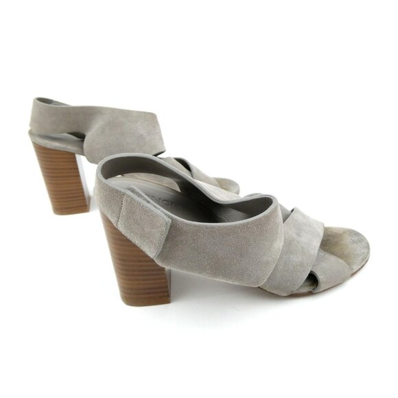 Vince Gray Suede Block Heeled Sandals Womens 6.5M Open Toe Made In Italy - Picture 5 of 12